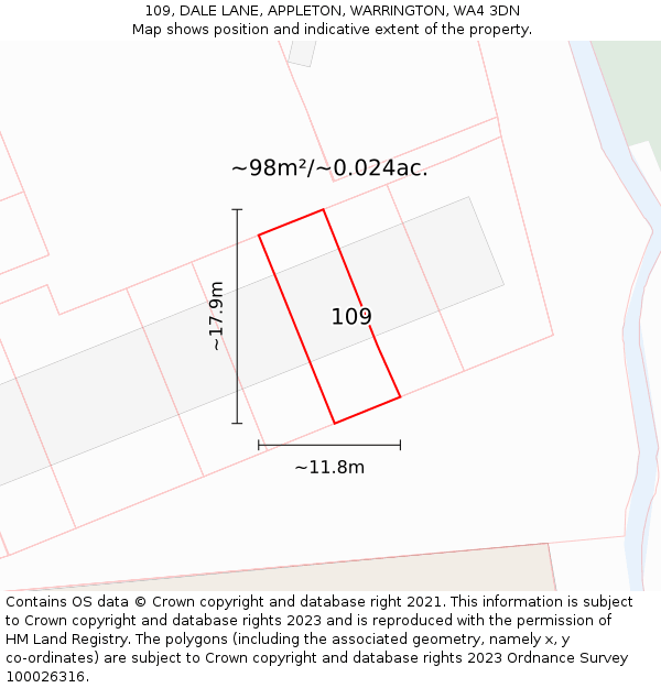 109, DALE LANE, APPLETON, WARRINGTON, WA4 3DN: Plot and title map