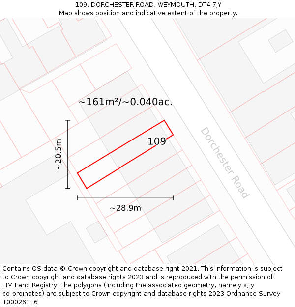109, DORCHESTER ROAD, WEYMOUTH, DT4 7JY: Plot and title map