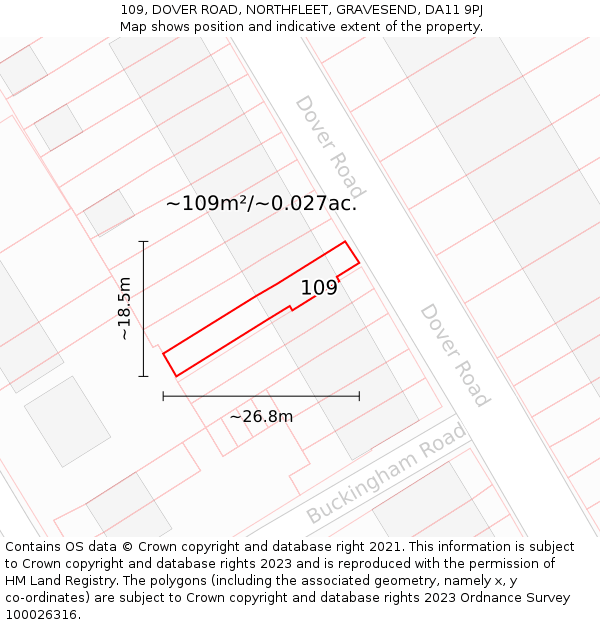 109, DOVER ROAD, NORTHFLEET, GRAVESEND, DA11 9PJ: Plot and title map