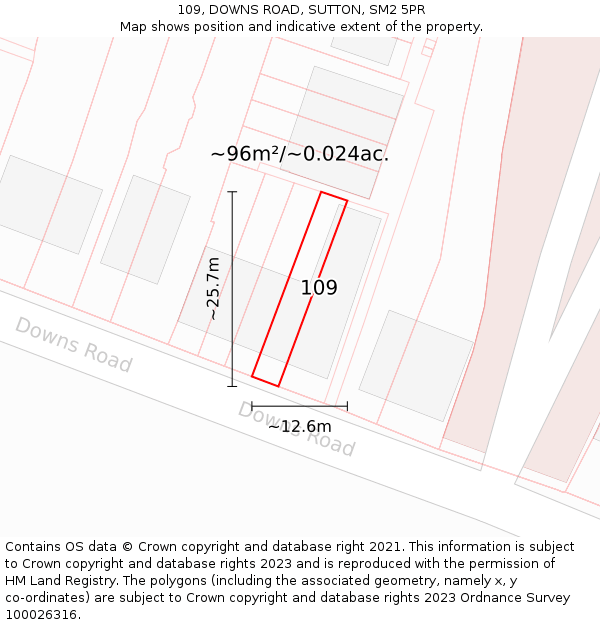 109, DOWNS ROAD, SUTTON, SM2 5PR: Plot and title map