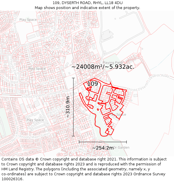 109, DYSERTH ROAD, RHYL, LL18 4DU: Plot and title map