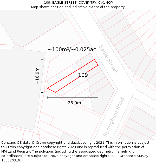 109, EAGLE STREET, COVENTRY, CV1 4GP: Plot and title map