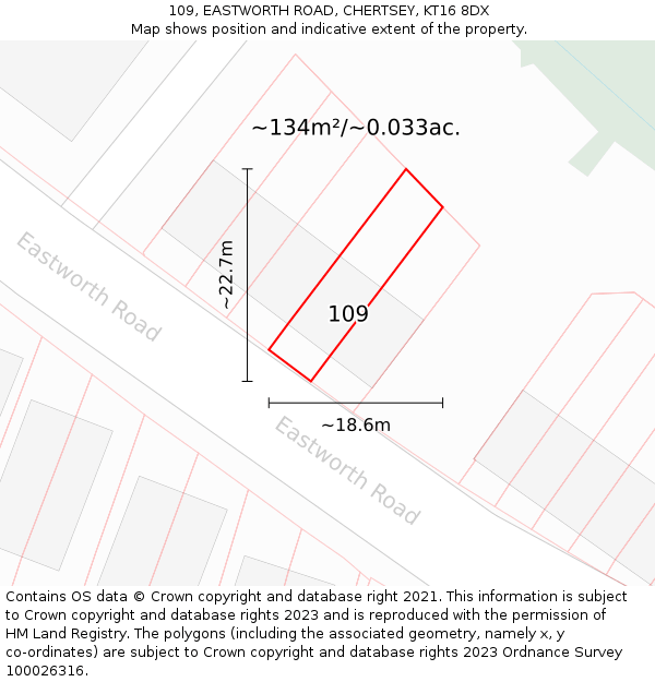 109, EASTWORTH ROAD, CHERTSEY, KT16 8DX: Plot and title map