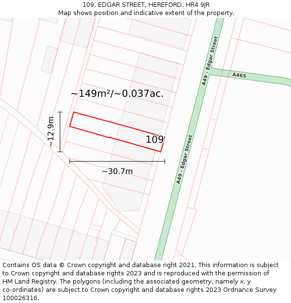 109, EDGAR STREET, HEREFORD, HR4 9JR: Plot and title map