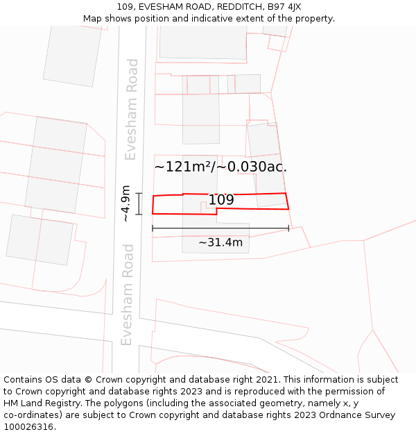 109, EVESHAM ROAD, REDDITCH, B97 4JX: Plot and title map