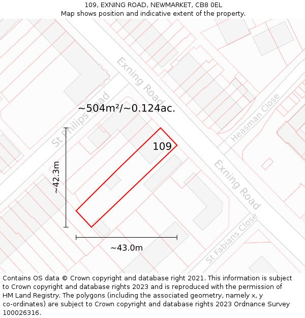 109, EXNING ROAD, NEWMARKET, CB8 0EL: Plot and title map