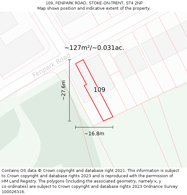 109, FENPARK ROAD, STOKE-ON-TRENT, ST4 2NP: Plot and title map