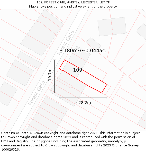 109, FOREST GATE, ANSTEY, LEICESTER, LE7 7FJ: Plot and title map