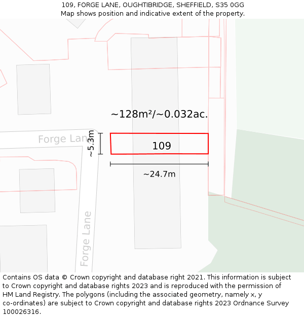 109, FORGE LANE, OUGHTIBRIDGE, SHEFFIELD, S35 0GG: Plot and title map