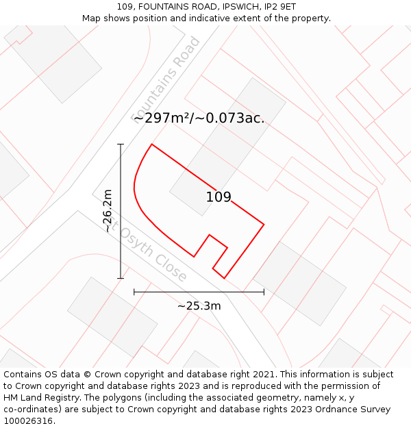 109, FOUNTAINS ROAD, IPSWICH, IP2 9ET: Plot and title map