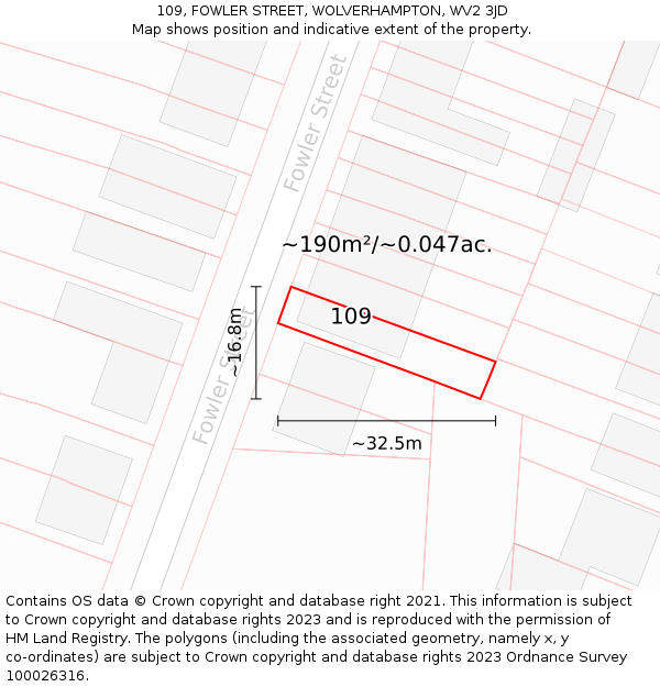 109, FOWLER STREET, WOLVERHAMPTON, WV2 3JD: Plot and title map