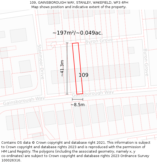 109, GAINSBOROUGH WAY, STANLEY, WAKEFIELD, WF3 4PH: Plot and title map
