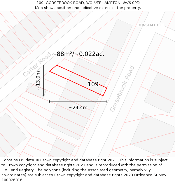 109, GORSEBROOK ROAD, WOLVERHAMPTON, WV6 0PD: Plot and title map