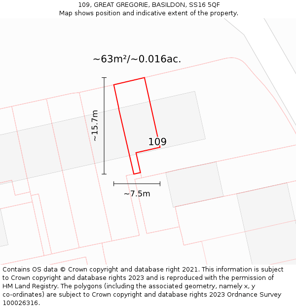 109, GREAT GREGORIE, BASILDON, SS16 5QF: Plot and title map