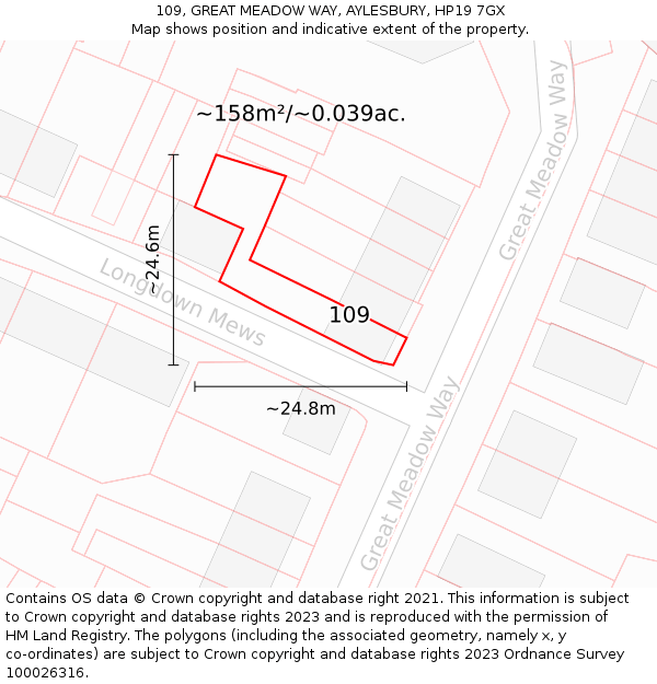 109, GREAT MEADOW WAY, AYLESBURY, HP19 7GX: Plot and title map