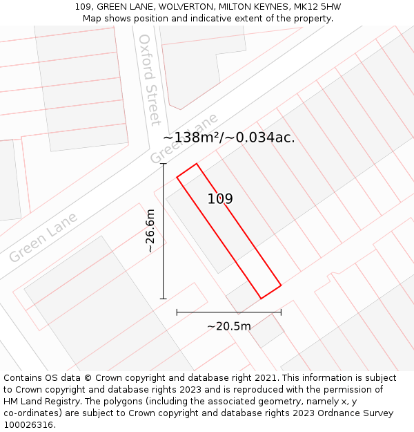 109, GREEN LANE, WOLVERTON, MILTON KEYNES, MK12 5HW: Plot and title map