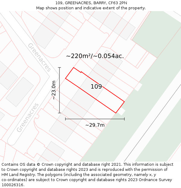 109, GREENACRES, BARRY, CF63 2PN: Plot and title map