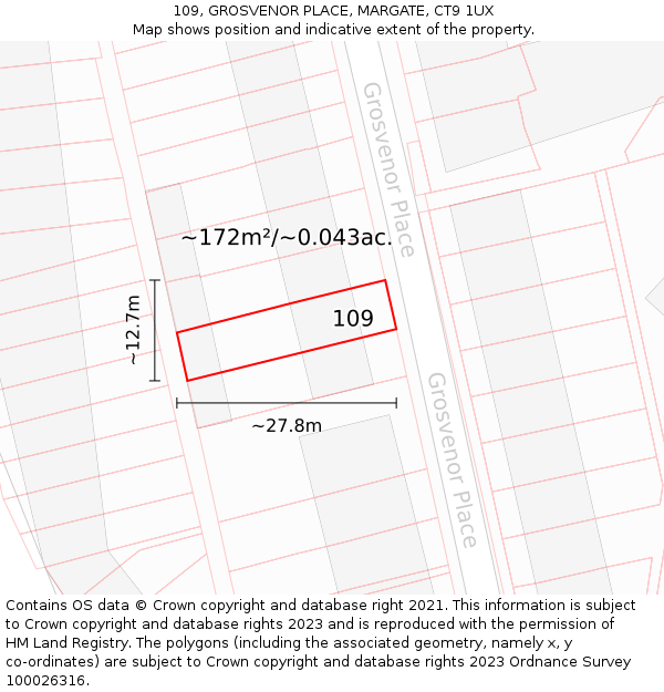 109, GROSVENOR PLACE, MARGATE, CT9 1UX: Plot and title map