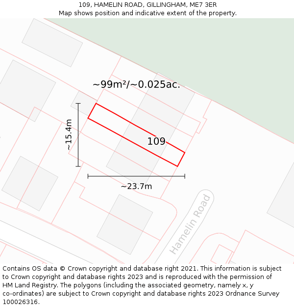 109, HAMELIN ROAD, GILLINGHAM, ME7 3ER: Plot and title map