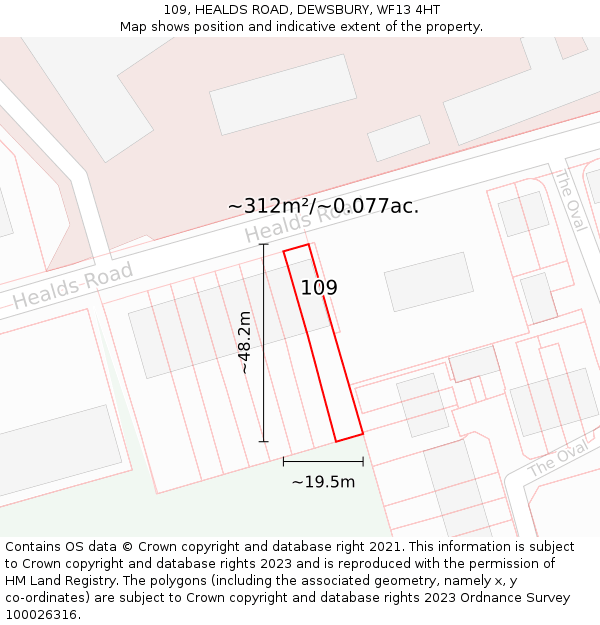 109, HEALDS ROAD, DEWSBURY, WF13 4HT: Plot and title map