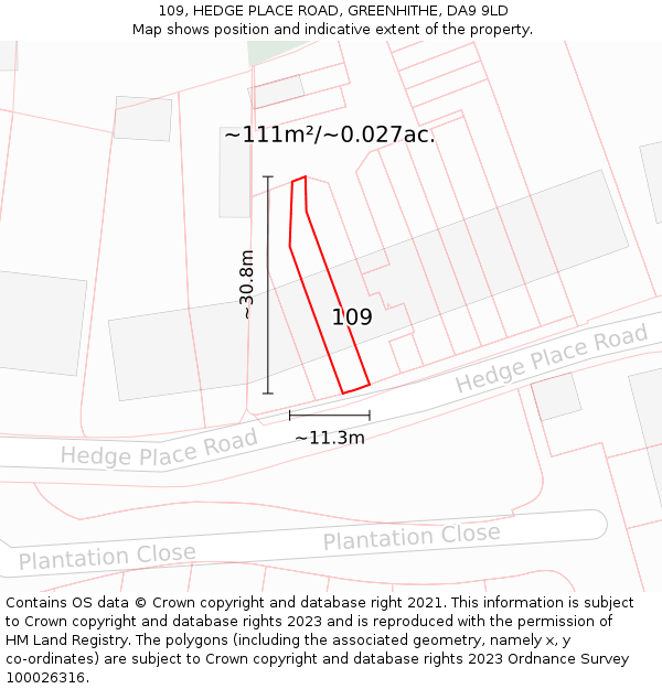 109, HEDGE PLACE ROAD, GREENHITHE, DA9 9LD: Plot and title map