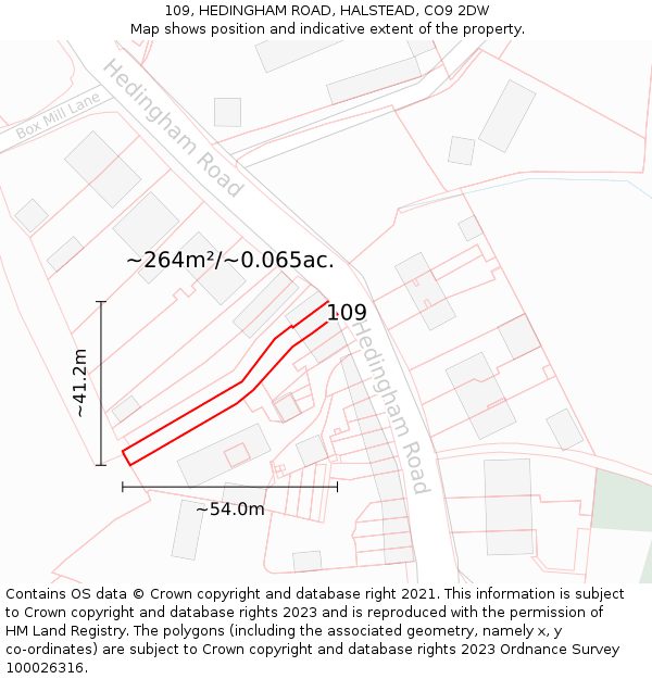 109, HEDINGHAM ROAD, HALSTEAD, CO9 2DW: Plot and title map