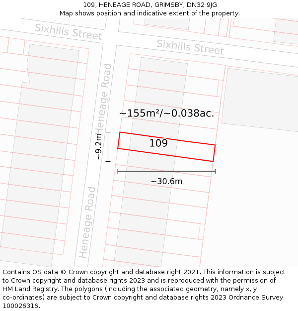 109, HENEAGE ROAD, GRIMSBY, DN32 9JG: Plot and title map