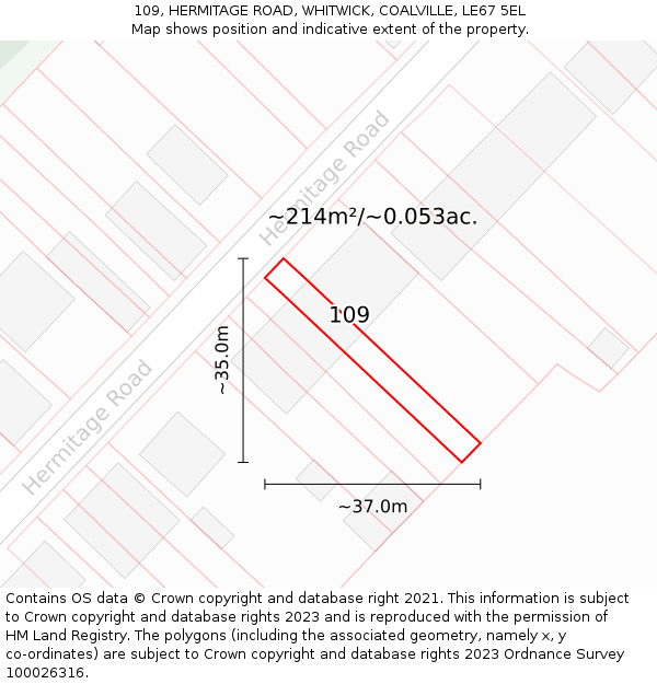 109, HERMITAGE ROAD, WHITWICK, COALVILLE, LE67 5EL: Plot and title map