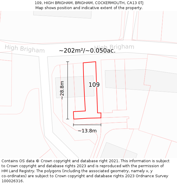 109, HIGH BRIGHAM, BRIGHAM, COCKERMOUTH, CA13 0TJ: Plot and title map