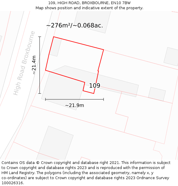 109, HIGH ROAD, BROXBOURNE, EN10 7BW: Plot and title map