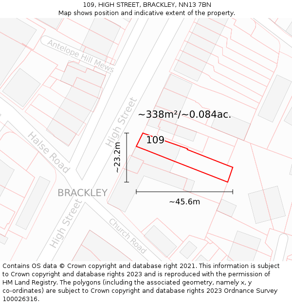 109, HIGH STREET, BRACKLEY, NN13 7BN: Plot and title map