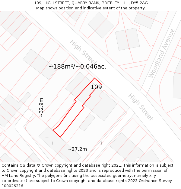 109, HIGH STREET, QUARRY BANK, BRIERLEY HILL, DY5 2AG: Plot and title map