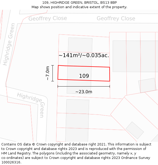 109, HIGHRIDGE GREEN, BRISTOL, BS13 8BP: Plot and title map