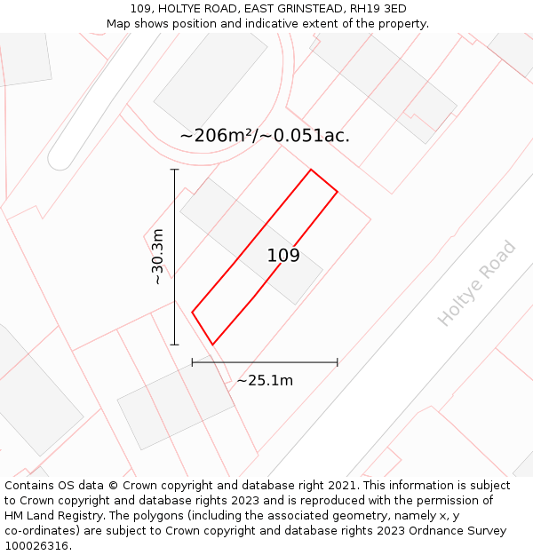 109, HOLTYE ROAD, EAST GRINSTEAD, RH19 3ED: Plot and title map