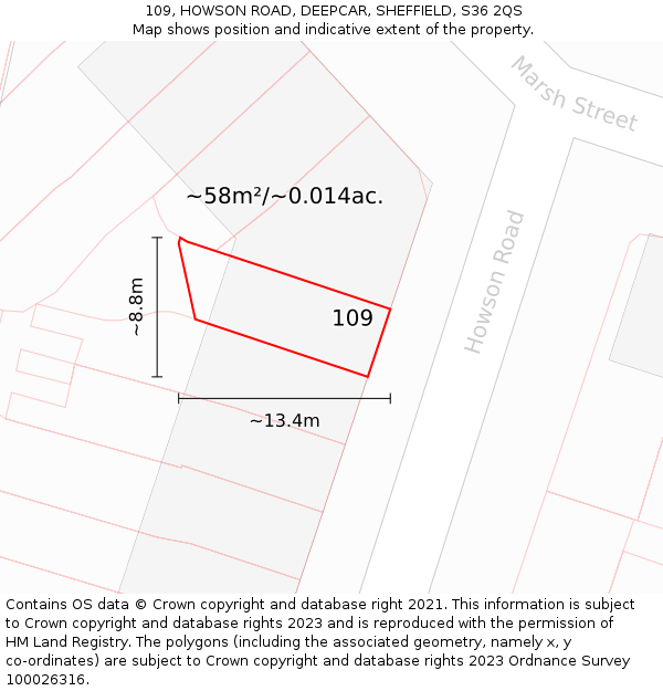 109, HOWSON ROAD, DEEPCAR, SHEFFIELD, S36 2QS: Plot and title map