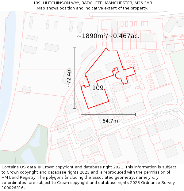 109, HUTCHINSON WAY, RADCLIFFE, MANCHESTER, M26 3AB: Plot and title map