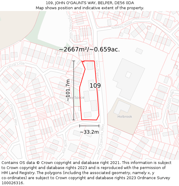 109, JOHN O'GAUNTS WAY, BELPER, DE56 0DA: Plot and title map