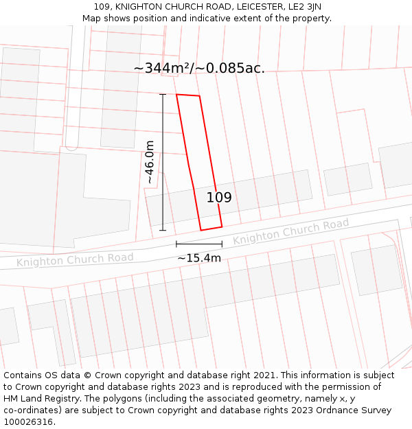 109, KNIGHTON CHURCH ROAD, LEICESTER, LE2 3JN: Plot and title map