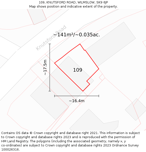 109, KNUTSFORD ROAD, WILMSLOW, SK9 6JP: Plot and title map
