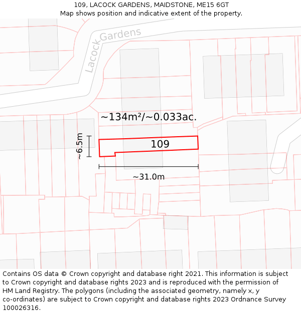 109, LACOCK GARDENS, MAIDSTONE, ME15 6GT: Plot and title map