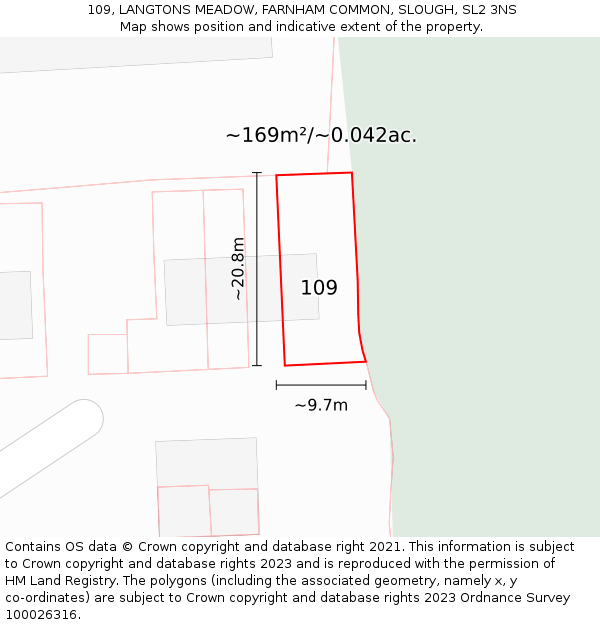 109, LANGTONS MEADOW, FARNHAM COMMON, SLOUGH, SL2 3NS: Plot and title map