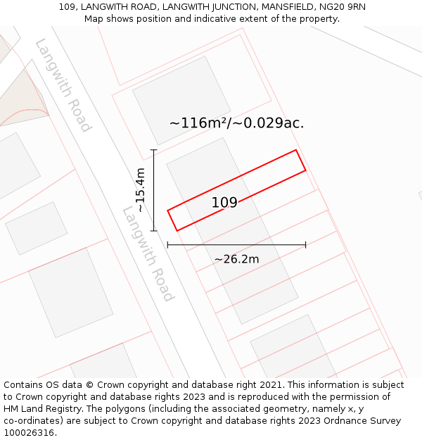 109, LANGWITH ROAD, LANGWITH JUNCTION, MANSFIELD, NG20 9RN: Plot and title map