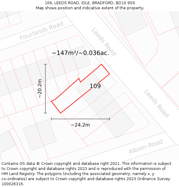 109, LEEDS ROAD, IDLE, BRADFORD, BD10 9SS: Plot and title map