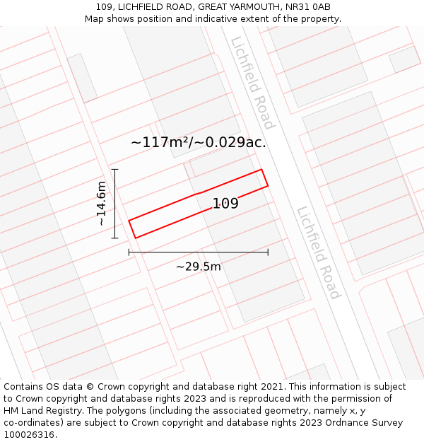 109, LICHFIELD ROAD, GREAT YARMOUTH, NR31 0AB: Plot and title map