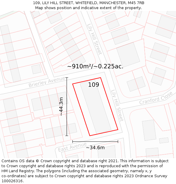 109, LILY HILL STREET, WHITEFIELD, MANCHESTER, M45 7RB: Plot and title map