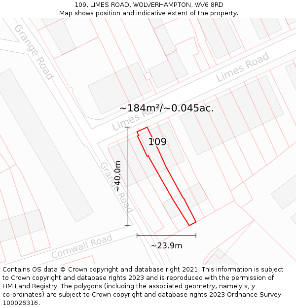 109, LIMES ROAD, WOLVERHAMPTON, WV6 8RD: Plot and title map