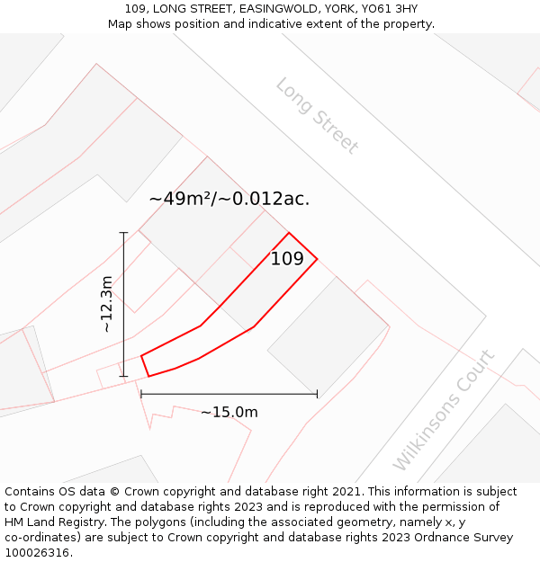 109, LONG STREET, EASINGWOLD, YORK, YO61 3HY: Plot and title map