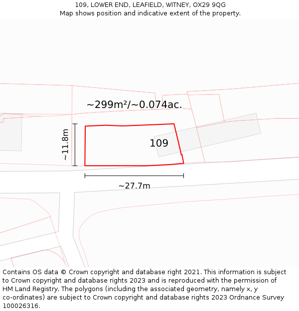 109, LOWER END, LEAFIELD, WITNEY, OX29 9QG: Plot and title map