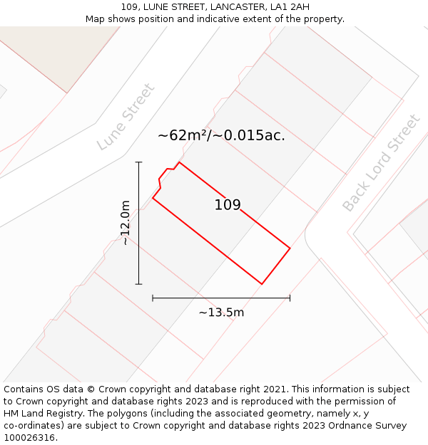 109, LUNE STREET, LANCASTER, LA1 2AH: Plot and title map