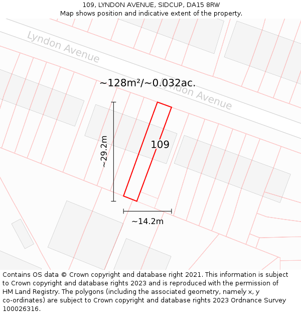 109, LYNDON AVENUE, SIDCUP, DA15 8RW: Plot and title map